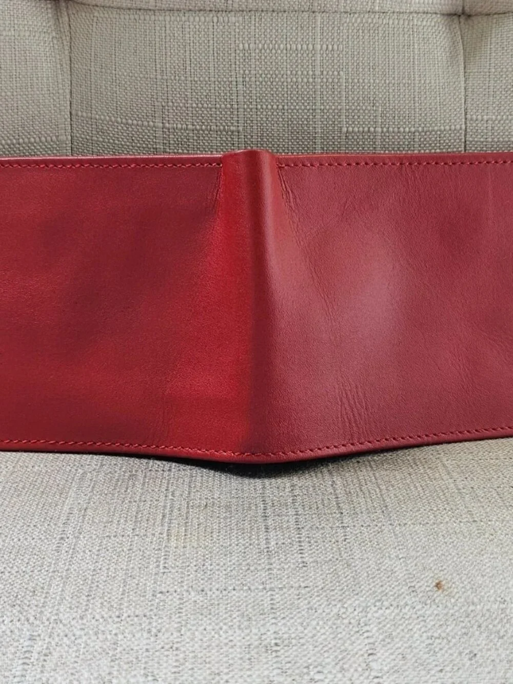 Genuine Leather Wallet Red/Brown Bifold Multiple Compartment for Cards Handmade